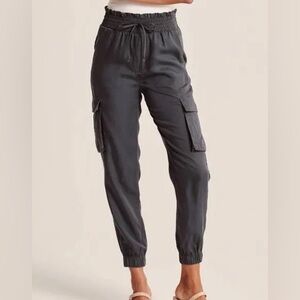 Abercrombie & Fitch Linen W’s Pull on High Waisted Cargo Jogger Pants-size XS R